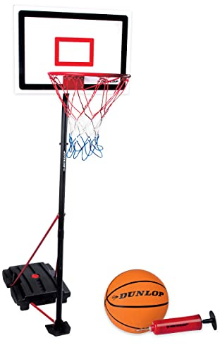 Dunlop Basketballkorb Set – Basketball Korb Höhenverstellbar: 165 - 205 cm – Basketballkörbe mit Basketballständer, Ball und Pumpe – Basketballkorb Outdoor mit Füllbarer Fussstand - Schwarz
