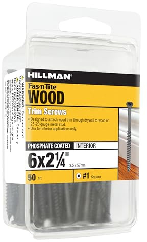 Project Center 50 Pcs Trim Screws (#6 x 2-1/4) | Square Drive Interior Trim & Drywall Screws | Black Phosphate Coated Fasteners for Wood, Metal Studs & Finishing Applications