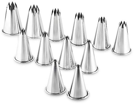 thermohauser Sterntüllenset aus Edelstahl, Tüllengröße: XXL, 4 bis 15 mm Auslassdurchm, Höhe 50 mm, 12-teilig, Metallisch