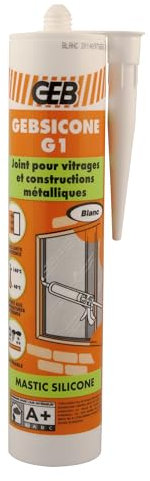 GEB Gebsicone G1 Mastic silicone pour vitrages et constructions métalliques. Excellent adhérence, résiste aux températures extrêmes et aux UV. 310ml - Blanc