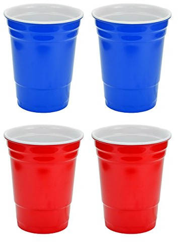 Fairly Odd Novelties 16oz Red and Blue Cup Made Out Of Melamine 4 Pack Living It Large Drink with Friends