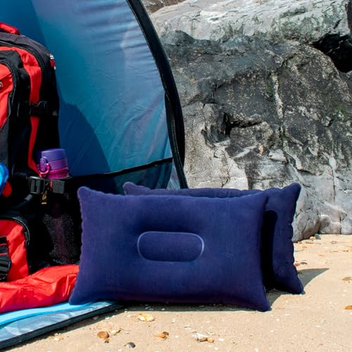 TRIXES Navy Blue Soft Inflatable Camping Travel Pillow Cushion - Compact Air Blow Up Pillow for Beach Sun Lounger Sunbathing Backpacking Hiking - Accessory for Travelling