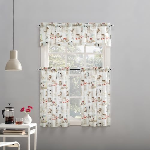 No. 918 Brew Coffee Shop Semi-Sheer Rod Pocket Juego de Cortinas de Cocina de Microfibra para cafetería, Tela, Blanco, W 54 x L 36 (1 Panels)