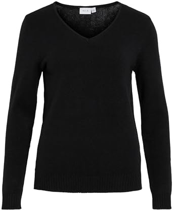 Vila Clothes Viril L/s V-Neck Knit Top-Noos, suéter Mujer, Negro (Black), 36 (Talla del Fabricante: Small)