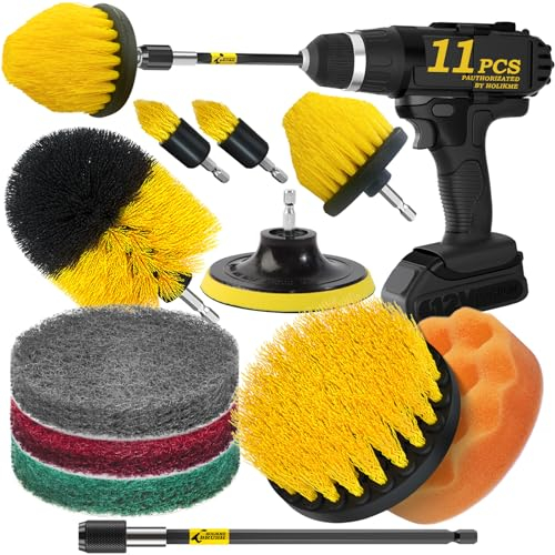 Holikme Lot de 11 brosses à récurer électriques pour surfaces de salle de bain, sol, baignoire, douche, joint, carrelage, coins, brosse de nettoyage