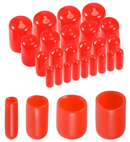 uxcell 40pcs Round Rubber End Caps 1/8 1/4 3/8 1/2 Red Vinyl Cover Screw Thread Protectors Assortment Kit
