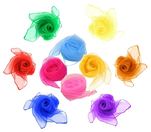 TFSYLISA Écharpes De Jonglage,Foulards De Danse Colorées,20 Pièces Carré Écharpes Magiques pour Maternelle Enfant Show 60 * 60cm 10 Couleurs