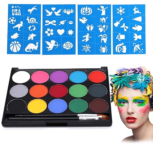 Miioto Erwachsener Bodypainting Farben, Theaterschminke Set, Faschingsschminke, UV Schminke Bodypainting Farben Set mit 2 Pinsel, 4 Vorlagen Schminkset für Party und Fasching