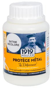 1919 BY MAULER - Vernis Métal Antirouille Le Défenseur - Satiné Incolore - 220ml - Multisupport intérieur/extérieur – Fer, Cuivre, Laiton – Résiste à l’Usure, Chocs et Intempéries