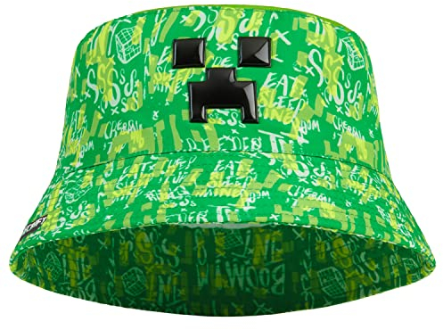 Minecraft Baseball Cap Snapback Cap Kinder Jungen Basecap Kappe Trendige Bucket Hat Kinder und Baseballkappe Fischerhut Jungen Mädchen Einheitsgröße(Grün Fischerhut)