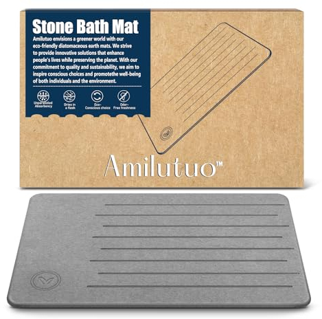 Amilutuo Badematte Stein, Diatomite Stone Bath Mat, rutschfeste Stein Badematte Schnelltrocknend, Werten Sie Ihr Badezimmer mit Dieser Saugfähigen Bathroom Mat (Linie Graphit)