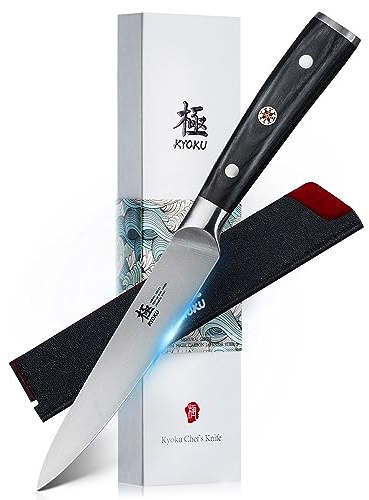KYOKU 5 Kitchen Utility Knife, Samurai Series Chef Knife with Pakkawood Handle & Mosaic Pin, Japanese Style High Carbon Steel Knife, Full Tang Kitchen Knife for Vegetable Fruit with Sheath and Case