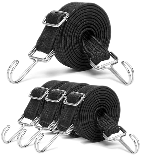 4 Pièces de 2M, Tendeurs Élastiques, Sangle de Serrage Extra Forte, avec Crochet Métallique, pour Vélo, Moto, Porte-Voiture, Camping (Noir)