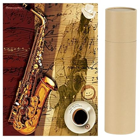 SHEGZHUC Diamond Painting - Sassofono con carta kraft rotondo, 30 x 40 cm, con ricamo a diamante per sassofono, strumento musicale, per pittura con diamanti e caffè, sorridente, punto croce, idea