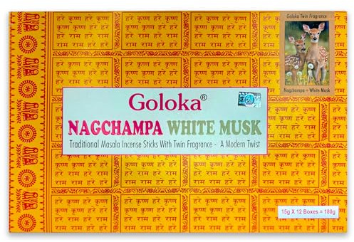 LAMARE – Goloka Nag Champa Fusion Series rökelsestavar – två dofter i varje pinne – en ny touch – mångfald av doft – Noggrant hantverk – 15 g x 12 lådor = 180 g (White Musk)