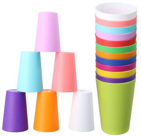 PTJJXA 12 Piezas Vasos Plastico Duro, 260 ml Copas de Colores Reutilizable, Vaso Plastico Infantil Apilables, Vaso Irrompible de Agua Potable, Vasos Camping para Cocina Familiares Picnic Playa Viajes