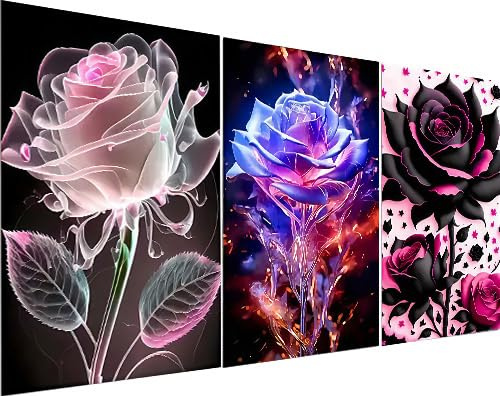 Gutluz 3 Stück 5D Diamond Painting Set DIY Set für Erwachsene Blumen Geschenk