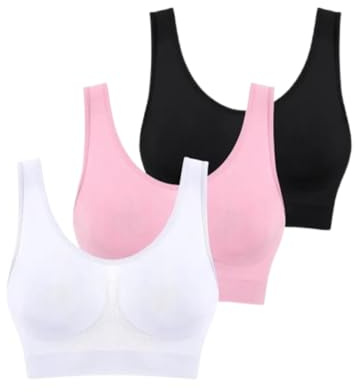 Boolavard 3 Pezzi/Set Reggiseni Senza Cuciture per Donna Reggiseno Senza Ferretto Crop Top Morbido Canotta Sportiva Reggiseno (IT, Testo, M, Regular, Regular, Bianco Rosa Baby Nero)