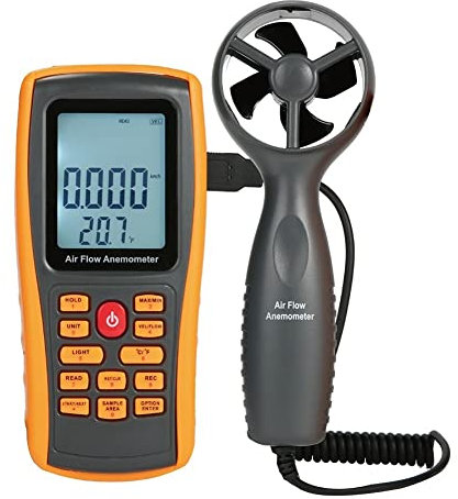 Anemómetro Digital, medidor de Velocidad del Viento, medidor de Velocidad del Flujo de Aire, termómetro para Tiro, Windsurf, Pesca y Caza.