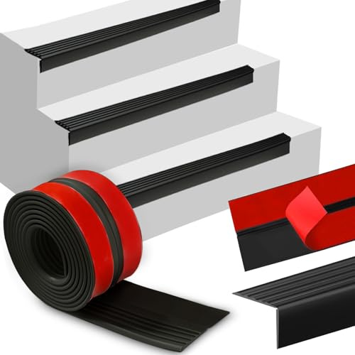 Profilé de nez de marche autocollant - 4 m - Protection des bords d'escalier - En caoutchouc antidérapant - Pour l'extérieur et l'intérieur - Noir - 4 m