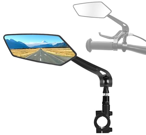 Ruimooto Specchio per bicicletta sinistro – pieghevole e girevole a 360° per sicurezza | Specchio universale per manubrio con visione senza distorsioni per bicicletta, e-bike, bici da trekking