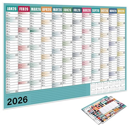 Calendario da parete 2026, planner annuale con vista annuale, organizer da appendere, 74 x 52,5 cm, calendario dell'Avvento in carta per casa e ufficio