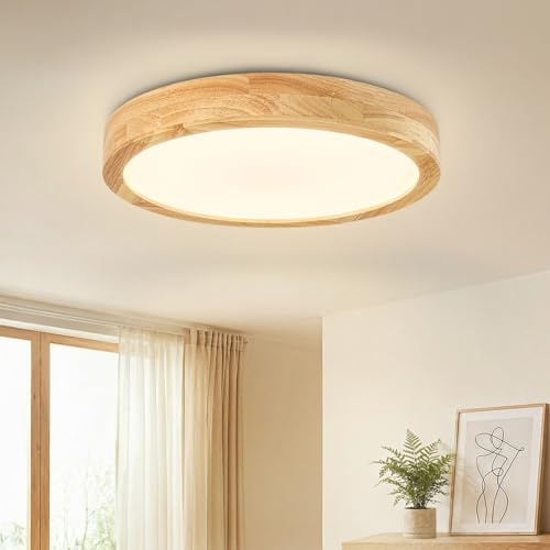 Dehobo Plafón LED Techo Ø 30 cm Madera, Lámpara Techo 24W 3100LM 4500K