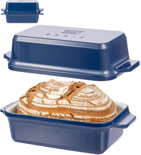 Enameled Cast Iron Dutch Oven for Bread Baking, 9×5 Dutch Oven Pot with Lid, 2 in 1 Sourdough Bread Pans for Baking with Lid, Roasting & Braising, Easy Release, Oven & Induction Safe (4.2 QT,Blue)