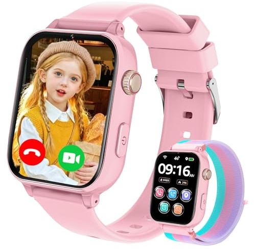 4G Smartwatch Bambini GPS, Orologio Smartwatch per Bambino Bambina con Telefono, Videochiamata Chat Vocale Contapassi Camera Modalità Classe, Smart Watch Ragazza e Ragazzo 4-12 Anni (Rosa-S2)