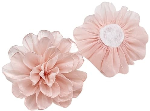 Blomma dekal lapp 10 st 10 cm handgjord chiffong tyg ros blommor sidenblomma för gör-det-själv hårtillbehör bröllopsklänning broscher dekoration (ljusrosa)
