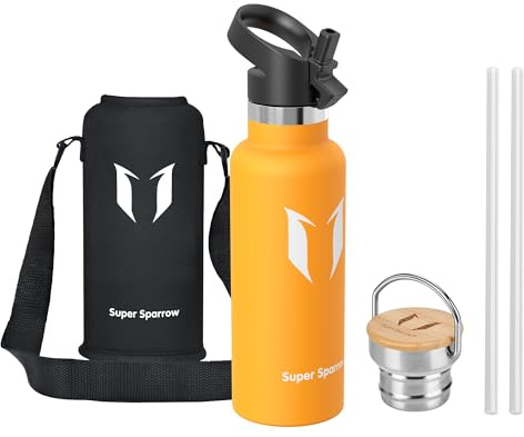 Super Sparrow Doppia Parete in Acciaio Inox Coibentato Bottiglia di Acqua - 500ml - Isolante Della Borraccia - Perfetto Thermos - Privo di BPA, BPS, Ftalati
