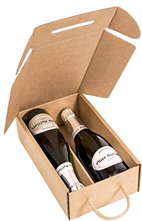 Only Boxes, Pack4 Estuches para 2 Botellas, Caja de cartón para Cava o Champagne, Caja de Color Kraft, Caja Regalo cartón para Botellas