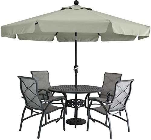 MasterCanopy 270 cm Sonnenschirm neigungsverstellbar, mit schönem Volant, 8 Rippen und Kurbel, für Patio, Garten, Terrasse, Markt, Grau
