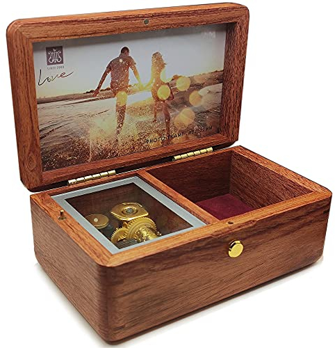 falado Caja de música de madera maciza de 18 tonos con marco de fotos Melodía of You Are My Sunshine (palo de rosa)
