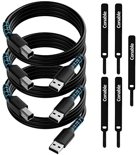 Printer Cable 8FT (3-Pack), USB 2.0 USB-A to USB-B Cord, Compatible with HP, Canon, Epson, DAC, Dell, Brother, Brother, Lexmark, Xerox, Samsung, Piano, MIDI, External Hard Drive, Camera, with 5 Ties