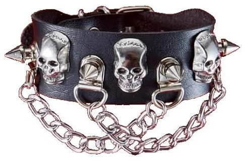 OUTLETISSIMO® Pulsera de piel negra para hombre y mujer, estilo punk rock gótico con calaveras, tachuelas de acero, Cosplay ET153, 24 cm, Acero aleado