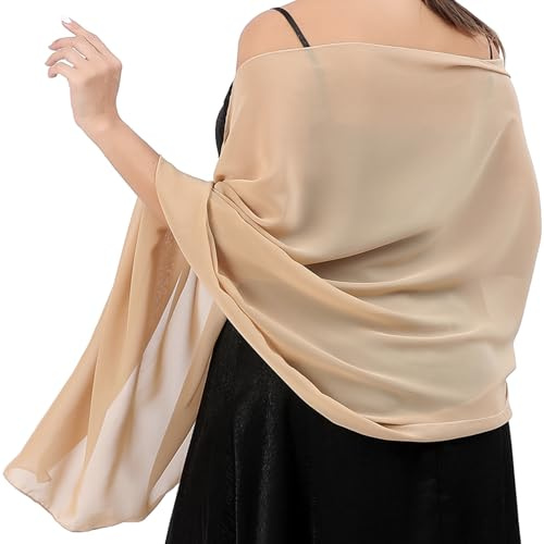 lifwimner Stola Damen Halstuch Chiffon Sommer Schal Damen Festliche Stola für Abendkleid oder Brautkleid Hochzeit Scarf (Champagner)
