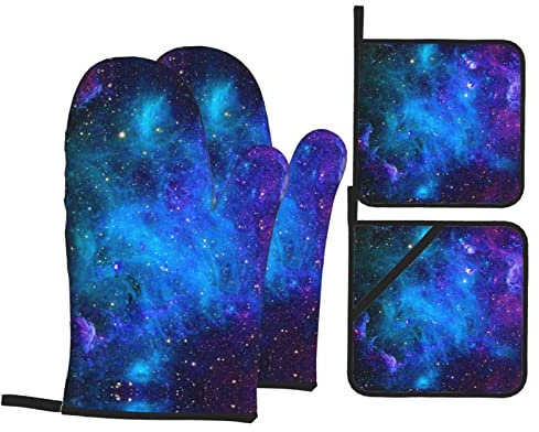 Galaxy Print Guanti Antiscivolo Impermeabili 4 Pz Set Per Cottura Cottura Bbq Guanti Da Forno Resistenza Al Calore