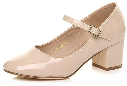 AJVANI Womens Ladies mid Block Heel Strap Work Evening Party Mary Jane Court Shoes Size