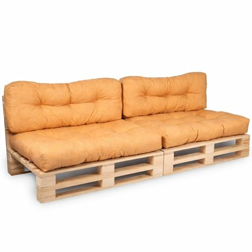 bananair - Cuscini per Pallet - Tessuto Idrorepellente e Anti-UV - Confortevole, Imbottito in Schiuma - Cuscini per Divano Esterno Giardino (2 Sedili 120x80 cm + 2 Schienali 120x40 cm, Arancione)
