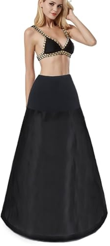 Damen Reifrock Brautkleid Lang A-Linie Petticoat, 1 Ringe Hochzeitskleider Unterrock, Rockabilly Barock Kleid Unterröcke Krinoline fur Hochzeit Karneval Halloween Partei Abschlussball(Schwarz,40)