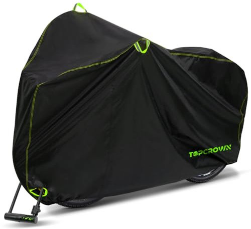 Topcrown Waterproof Outdoor Storage Cover for 1-3 Bicycles, Bicycle Rain Sun UV Dust Wind Proof with Storage Bag for Mountain and Ebike (210D Black+Green, XL)