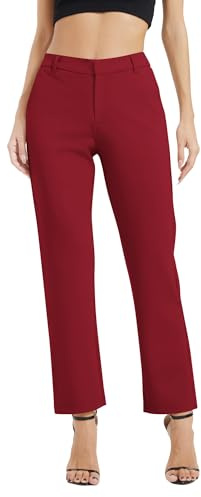 EXCHIC Femmes Commercial Jambes Droites Elastique Taille Pantalon Décontractés Confort Pantalons avec Poches