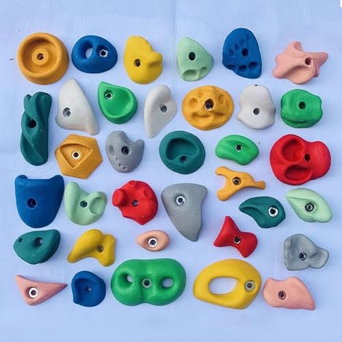 Presas de Escalada 35 Presas de Escalada Multicolores de Varios Tamaños, Presas de Escalada Profesionales de Resina para Pared de Ladrillos/ Tabla, Asideras de Escalada para Niños Adultos con Herrajes