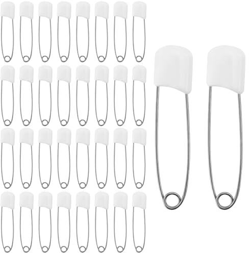 55 agujas para pañales, 5,5 cm, agujas de seguridad grandes, para pañales, con cierre, imperdibles de seguridad, cadena blanca, imperdibles, para ropa, manualidades, costura