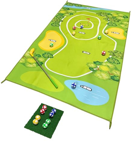 Golf Abschlag Matte Minigolf Für Zuhause - Mini Golf Set Indoor - 160x100 cm Golf Teppich - Inkl. 8 Bälle in 4 Farben - Minigolf Geschenk Für Zuhause