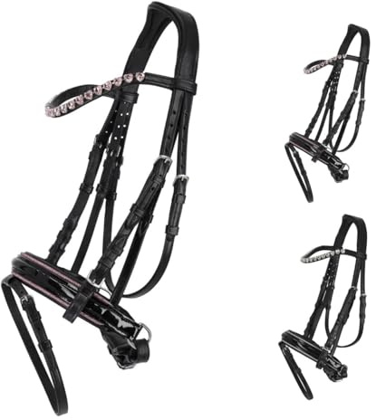 NETPROSHOP läder träns bixie med hjärta strass mjuk vadderad shetty och mini shetty, storlek: shetty, färg: rosa