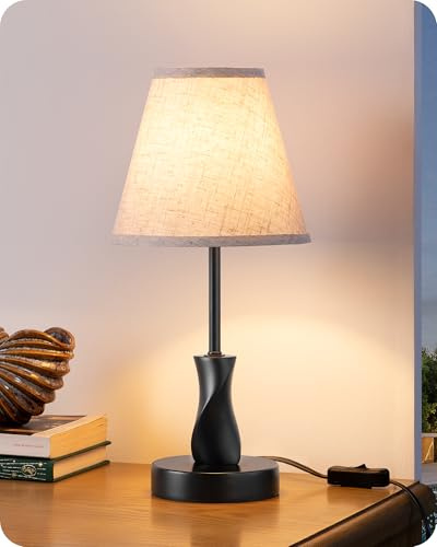 EDISHINE Modern Bedroom Table Lamp, with Oatmeal Fabric Linen Shade
