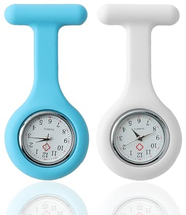 Anrbb Montre à Gousset D’Infirmière, 2 Pièces, Montre Infirmiere pour Blouse, Quartz Lumineuse, Clip en Silicone, Montre Trotteuse Infirmière, Étanche Usage Quotidien, Hygiénique