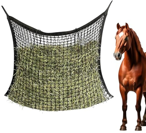 GOEDCH Red para heno, 120 x 90 cm, saco de heno para caballos, color negro, red de heno para caballos, red de heno de malla estrecha, saco de alimentación para viajes para alimentación apropiada